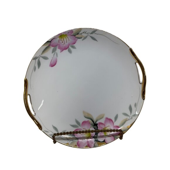 VTG Noritake Azalea Handled Cake Plate 8.5" Hand-Painted Pink Floral Japan MCM - Picture 1 of 8